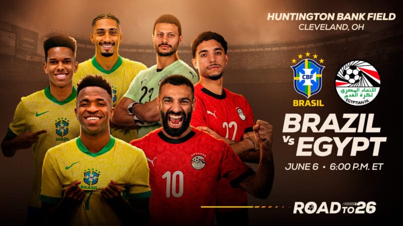 Jogadores de Brasil x Egito em cartaz oficial do projeto Road to 26 em Cleveland